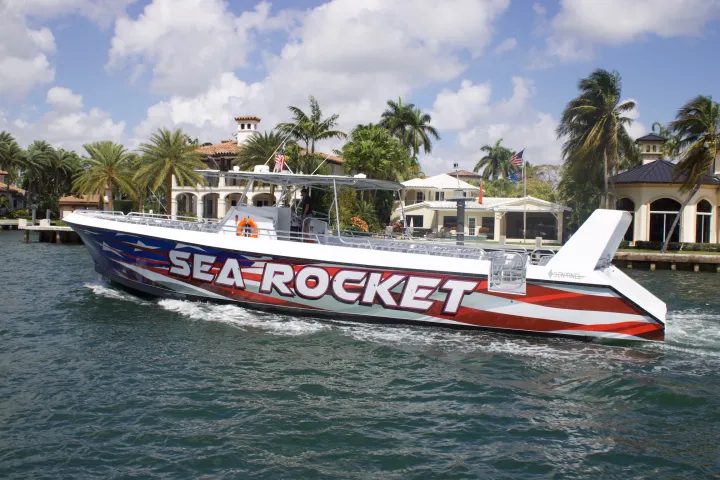 a small boat in a large body of water