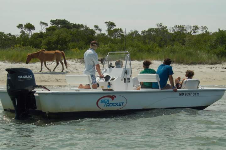 a group of people riding on the back of a boat in the water