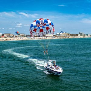 a small boat in a large body of water