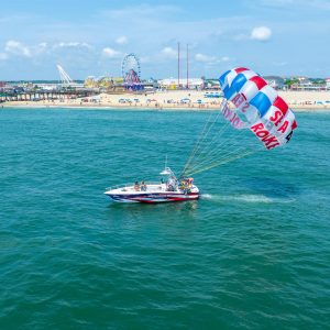 a small boat in a large body of water