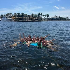 a group of people swimming in a body of water