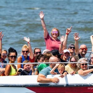 a group of people in a body of water