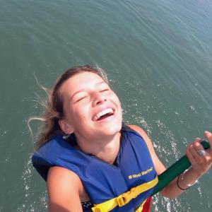 a person swimming in a body of water