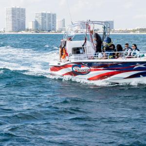 a small boat in a large body of water