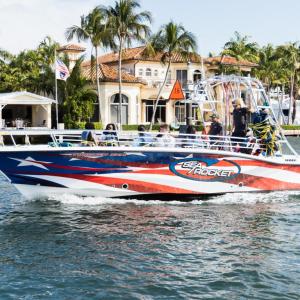 a small boat in a large body of water