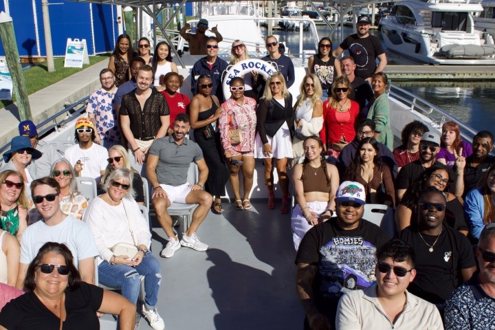 a group of people posing for a photo