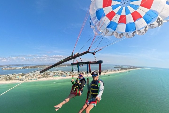 a parachute with a body of water