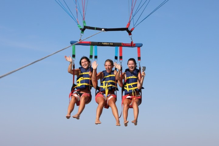 a person jumping up in the air