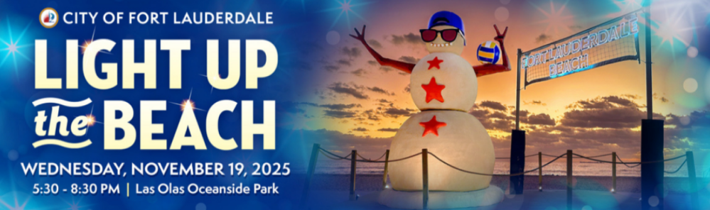 A holiday flyer featuring “Light up the beach”.
