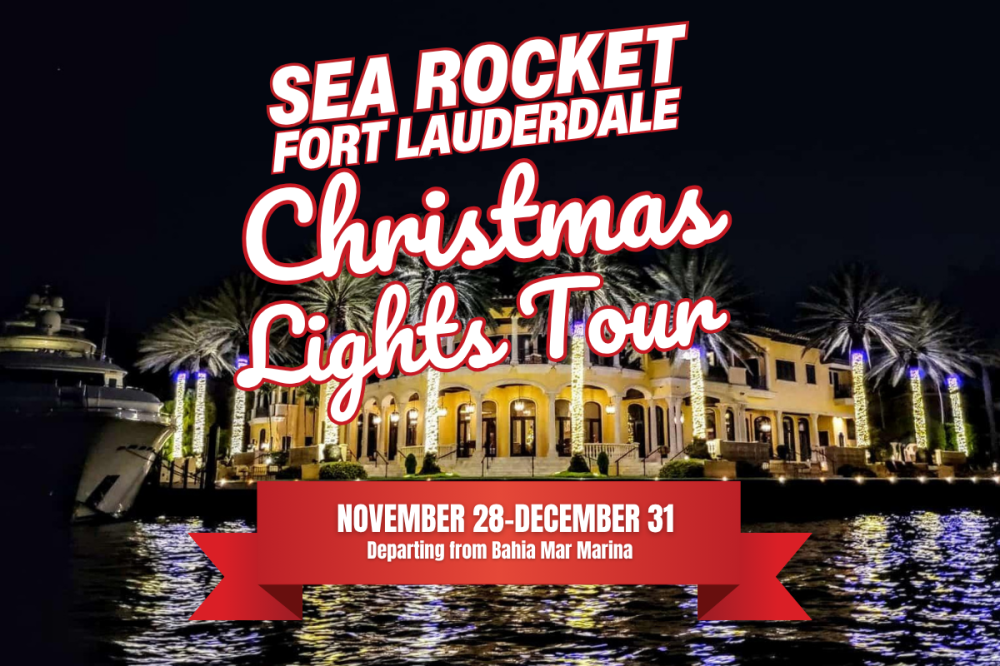 A holiday flyer featuring Sea Rocket’s Christmas Lights Tour 