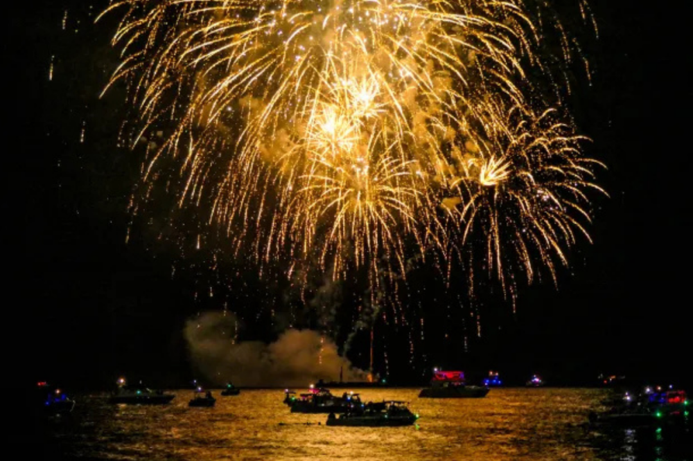 Fireworks going off over the Fort Lauderdale waterways