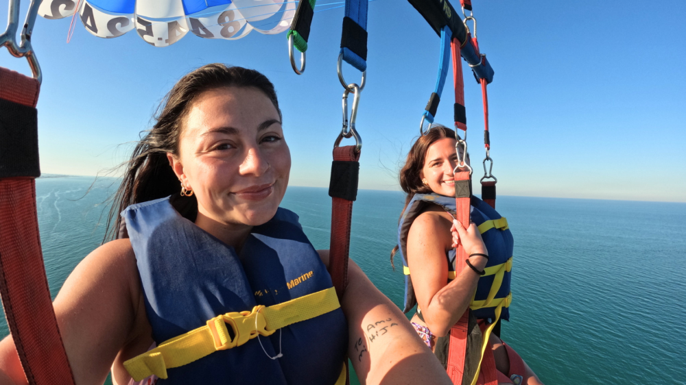 Tandem parasailing flight 400 feet above the Gulf Coast