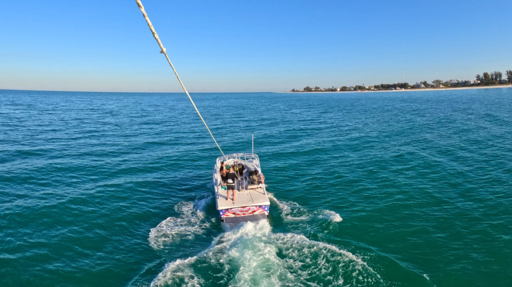 Taking off from the Sea Rocket parasailing boat in the Gulf of Mexico